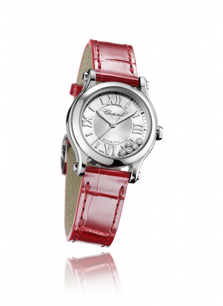 Chopard Happy Sport 30mm Automatic Ladies watch in stainless steel featuring five moving diamonds and a red alligator strap - £ 4,140