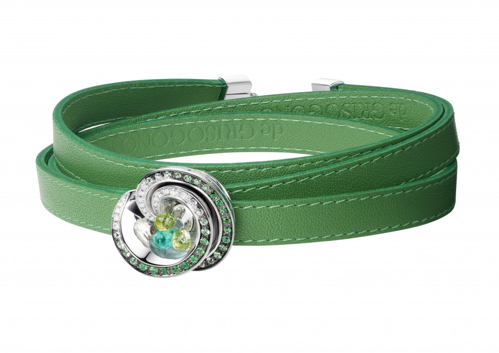 de Grisogono Chiocciolina Bracelet - White Gold, White Diamonds, Tsavorite, Emerald, Peridot on a Green Leather Strap, £11,200