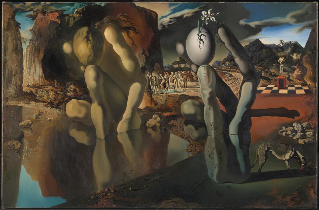 Сальвадор Дали. Метаморфозы Нарцисса, 1937, холст, масло. 50,8 × 78,3 см, галерея Тейт Модерн