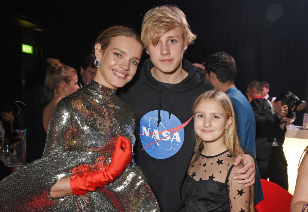 LONDON, ENGLAND - FEBRUARY 20: (L to R) Natalia Vodianova poses with her children Lucas Portman and Neva Portman at the Naked Heart Foundation's Fabulous Fund Fair at The Roundhouse on February 20, 2018 in London, England. Pic Credit: Dave Benett
