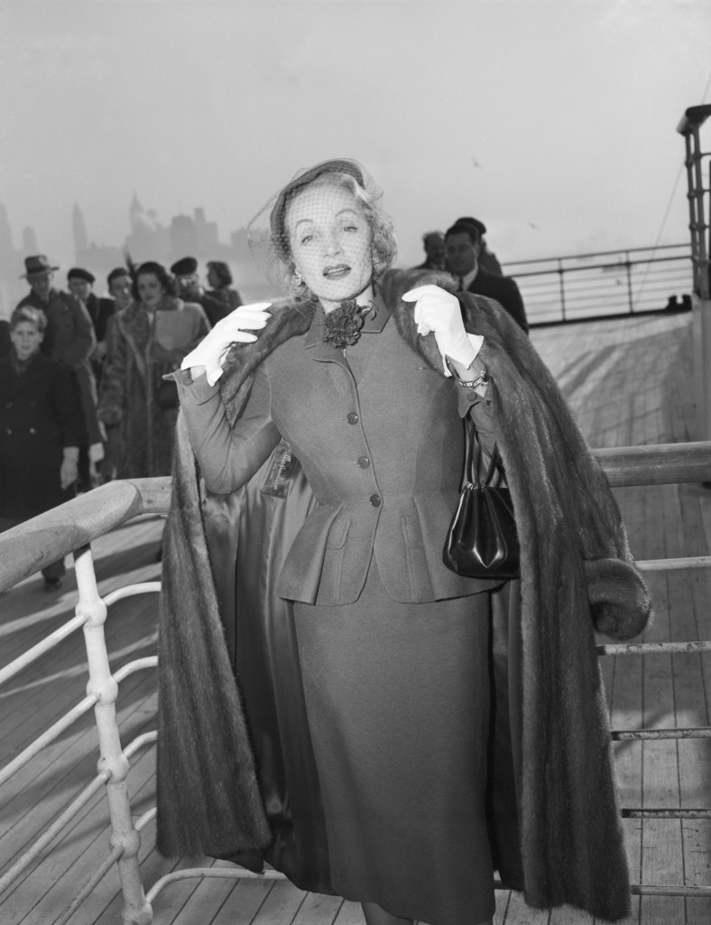 (Original Caption) 12/21/1950-New York, New York- Actress, Marlene Dietrich, unquestionably one of the most glamourous grandmothers in the world, shows herself to be little the worse for wear after her arrival at New York aboard the Queen Elizabeth.